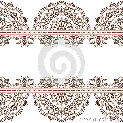 Seamless brown pattern mehndi Indian borders with mirrored flowers and geometric elements for tattoo Cartoon Illustration
