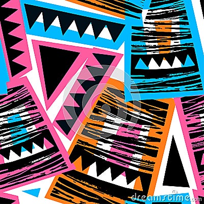 Seamless brushpen doodle pattern grunge texture.Trendy modern in Stock Photo