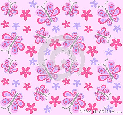 Seamless butterfly and flower pattern Vector Illustration