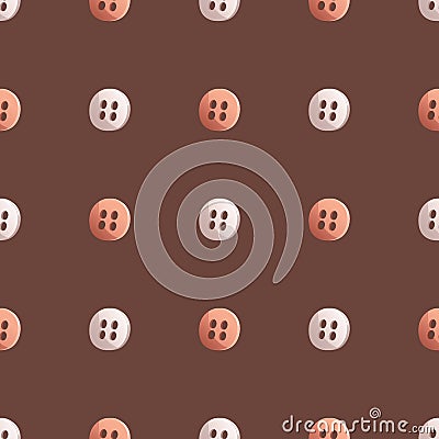 Seamless button pattern on brown background. It is perfect for packaging design, branding and sewing-themed websites. Vector Illustration