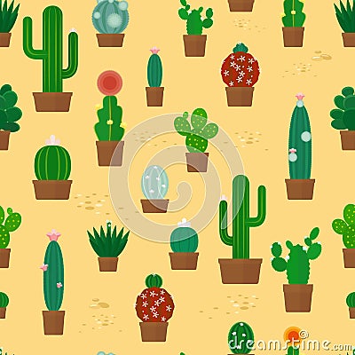 Seamless cactus pattern Vector Illustration
