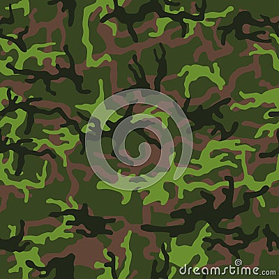 Seamless camo pattern. Green, brown color camouflage. Vector Illustration