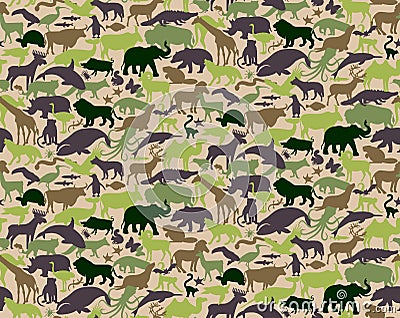 Seamless Camouflage Pattern with Animals For Kids. Animal Military Camouflage. Abstract seamless pattern for cloth Vector Illustration