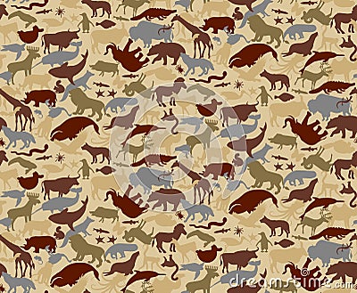 Seamless Camouflage Pattern with Animals For Kids. Animal Military Camouflage. Abstract seamless pattern for cloth Vector Illustration
