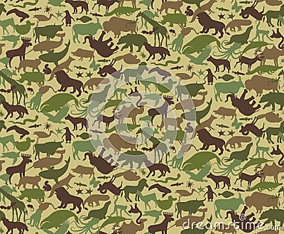 Seamless Camouflage Pattern with Animals For Kids. Animal Military Camouflage. Abstract seamless pattern for cloth Vector Illustration