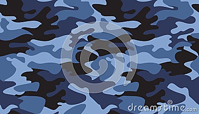 Seamless camouflage pattern background vector. Classic marine clothing style masking camo repeat print. Blue black colors texture Vector Illustration