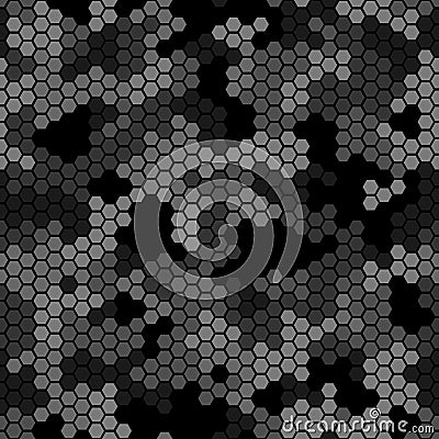 Repeating digital dotted hexagonal camo military texture background Vector Illustration