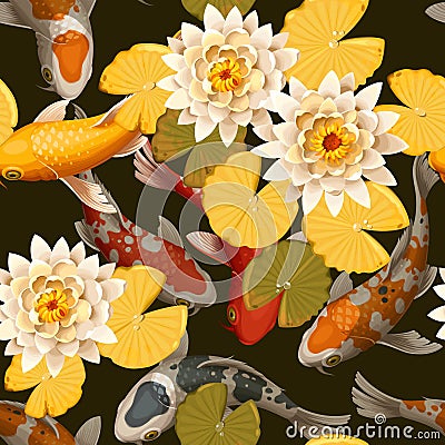 Seamless carps and lotus Vector Illustration