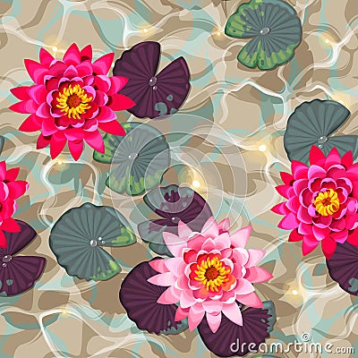 Seamless carps and lotus Vector Illustration