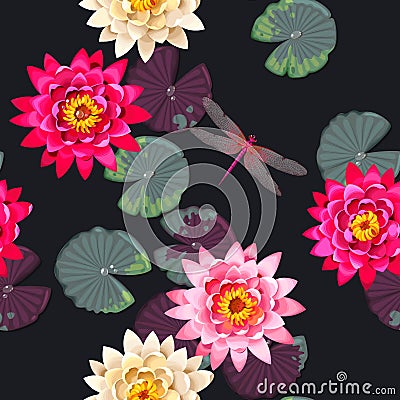 Seamless carps and lotus Vector Illustration