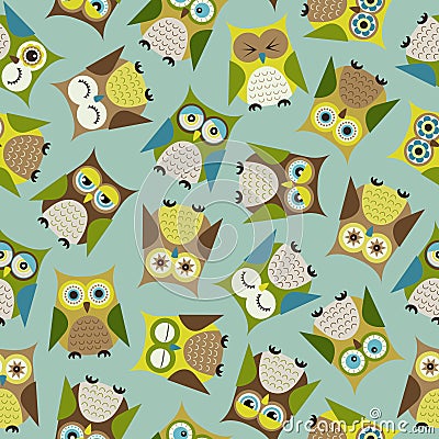 Seamless cartoon bird owls pattern Vector Illustration