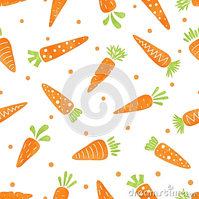Seamless cartoon carrots pattern. Vector organic watercolor food background Vector Illustration