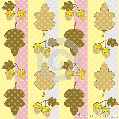 Seamless cartoon childish pattern in a patchwork style with leav Stock Photo