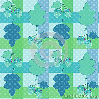 Seamless cartoon childish pattern in a patchwork style with leav Stock Photo