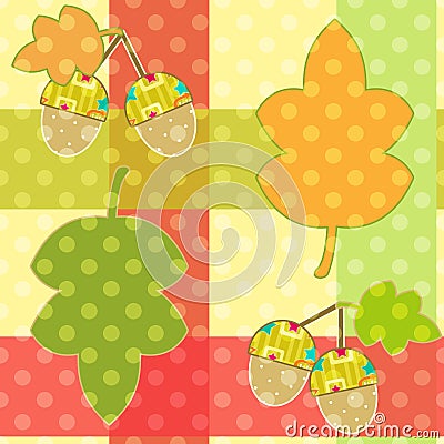 Seamless cartoon childish pattern in a patchwork style with leav Stock Photo