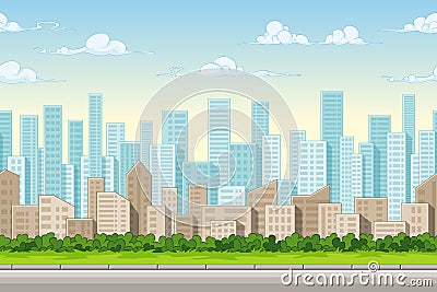 Seamless cartoon city background Vector Illustration