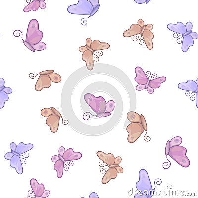 Seamless cartoon cute butterfly pattern. Vector illustration Vector Illustration