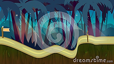 Seamless cartoon jungle landscape, vector unending background with separated layers for game. Vector Illustration