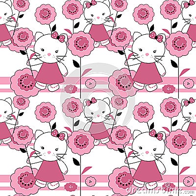 Seamless cartoon kids cat kitten pattern Stock Photo