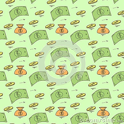 Seamless cartoon money pattern. Stock vector illustration Vector Illustration