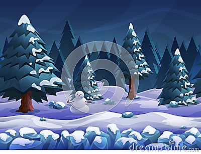 Seamless cartoon nature winter landscape, vector unending background with separated layers. Vector Illustration