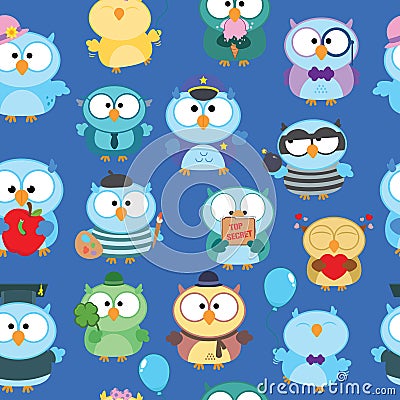 Seamless Cartoon Owl Pattern Vector Illustration