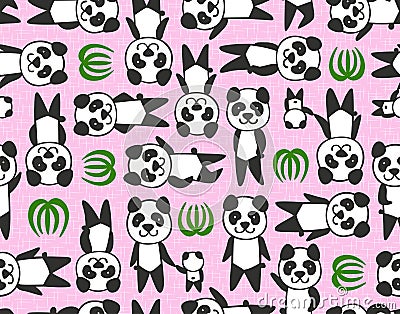 Seamless cartoon panda pattern Vector Illustration