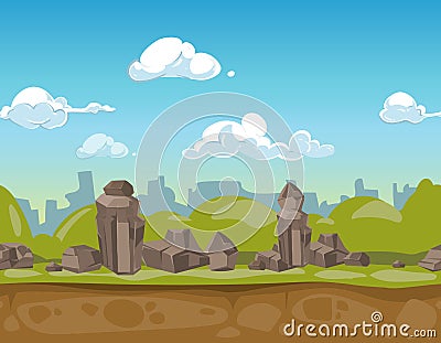 Seamless cartoon park landscape vector illustration for ui game Vector Illustration