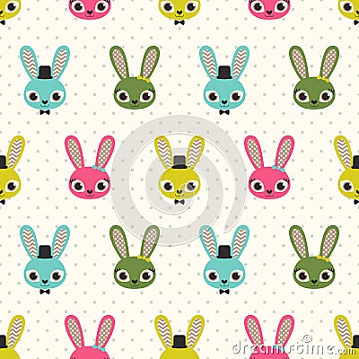 Seamless cartoon rabbits pattern Vector Illustration