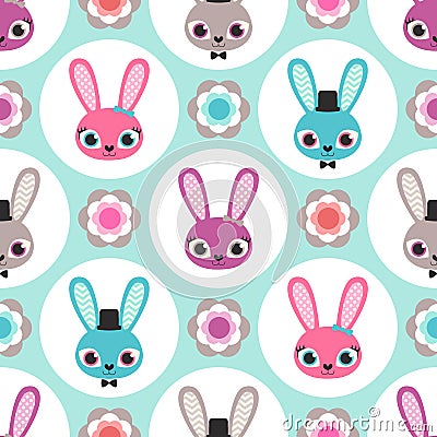 Seamless cartoon rabbits pattern Vector Illustration