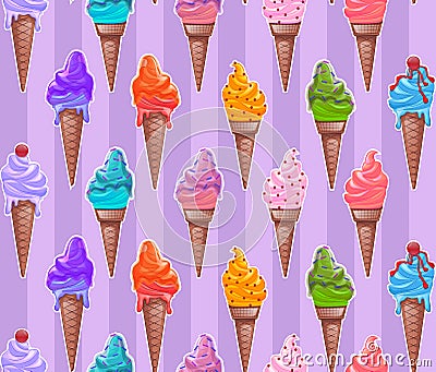 Seamless cartoon texture with ice cream stickers Vector Illustration
