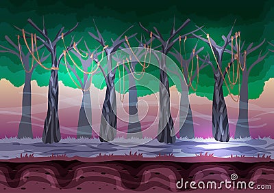 Seamless cartoon vector landscape with separated layers for game and animation Vector Illustration