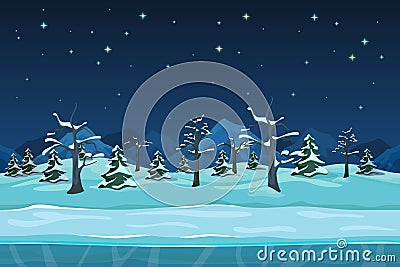 Seamless cartoon winter night landscape Vector Illustration