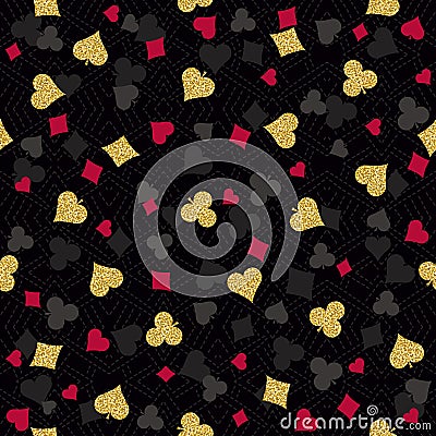 Seamless casino gambling poker background with red, black Vector Illustration