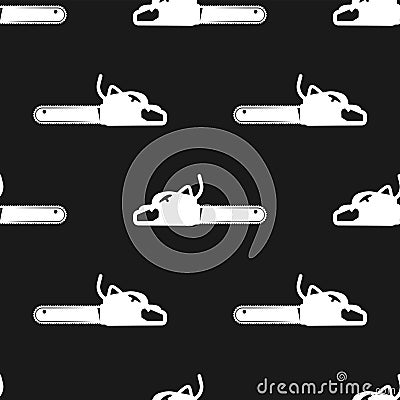 Seamless chainsaw pattern white on black background. Vector image Vector Illustration