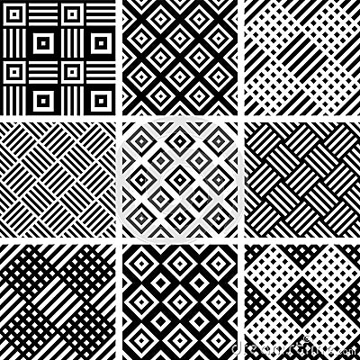Seamless checked patterns set. Geometric textures Vector Illustration