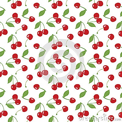 Seamless cherry pattern, red cherries and white background for scrapbooking, giftwrap, fabric and wallpaper design projects. Stock Photo