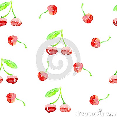 Seamless cherry pattern. Watercolor illustrated. 100% vector Vector Illustration