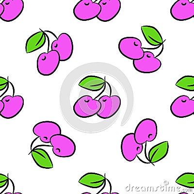 Seamless cherry pattern on white background Vector Illustration