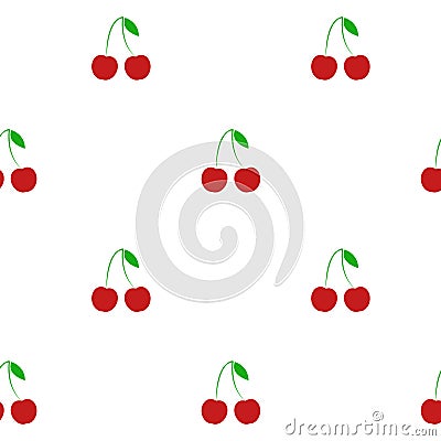 Seamless cherry pattern on a white background. Background of red cherries. Stock Photo