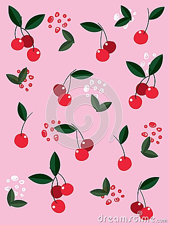 Seamless cherry spring pattern Vector Illustration