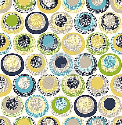 Seamless childish abstract colorful round circle dots pattern on white background. Vector Illustration