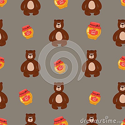 Seamless childish pattern with cute bears in the wood. Creative kids forest texture for fabric, wrapping, textile, wallpaper, Cartoon Illustration