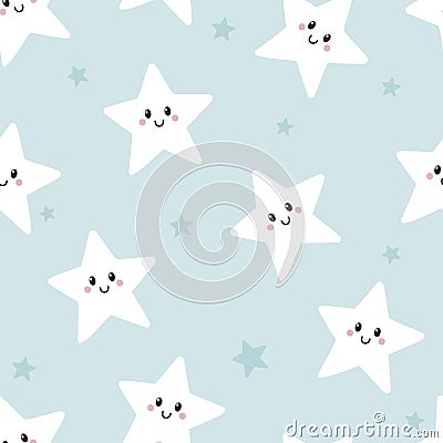 Seamless childish pattern with cute stars. Cartoon background with smiling stars. Vector Illustration