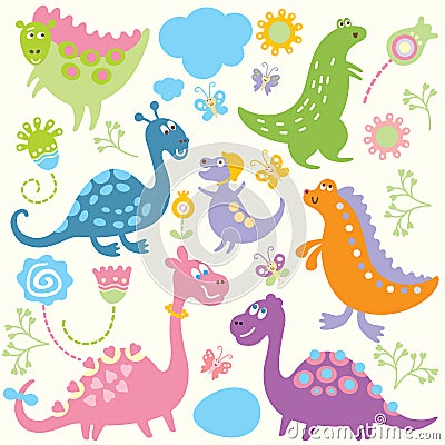 Seamless childlike pattern - dinosaur Vector Illustration
