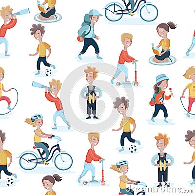 Seamless children in different actions Vector Illustration