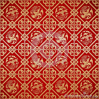 Seamless Chinese Vintage Damask wallpaper Vector Illustration