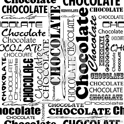 Seamless chocolate pattern with word of chocolate with different Stock Photo