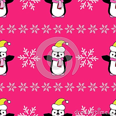 Seamless Christmas background with ornamental snowflakes and penguins Stock Photo