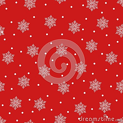 Merry Christmas and a Happy New Year! A set of seamless backgrounds with traditional symbols: snowflakes on a red background. Vect Vector Illustration